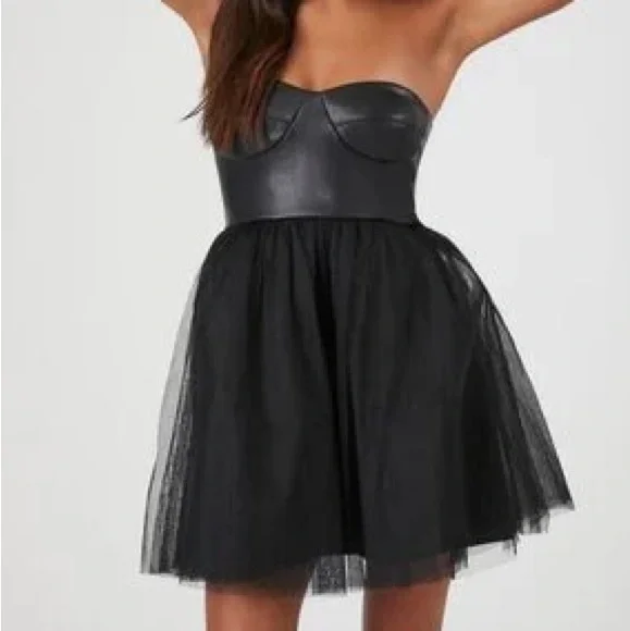 black leather dress halloween costume One-Shoulder Short Tulle Dress